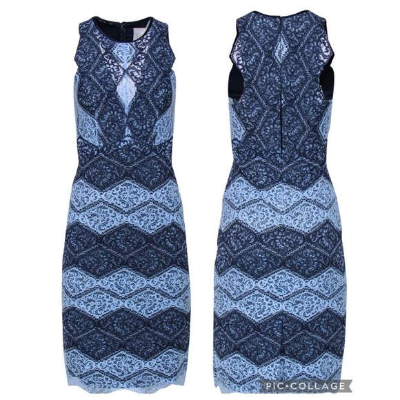 ERIN Erin Fetherston - Light & Dark Blue Paneled Lace Sleeveless Midi Dress Sz 4 - Picture 2 of 7